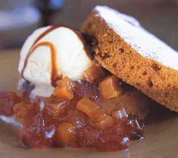 Pumpkin Cake with Sage Ice Cream and Pumpkin Cherry Compote
